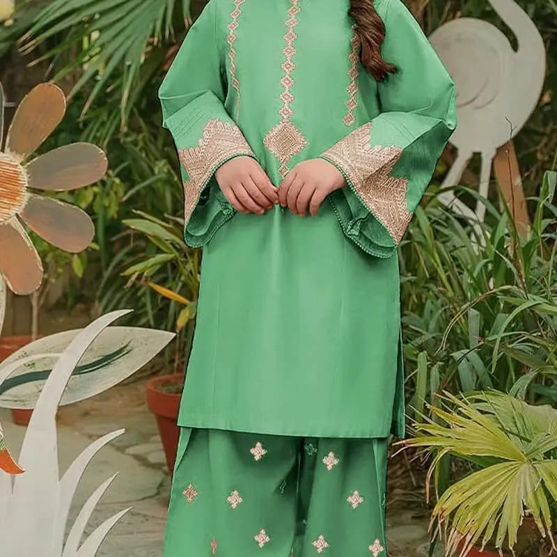 2ps girl's stiched cotton dress