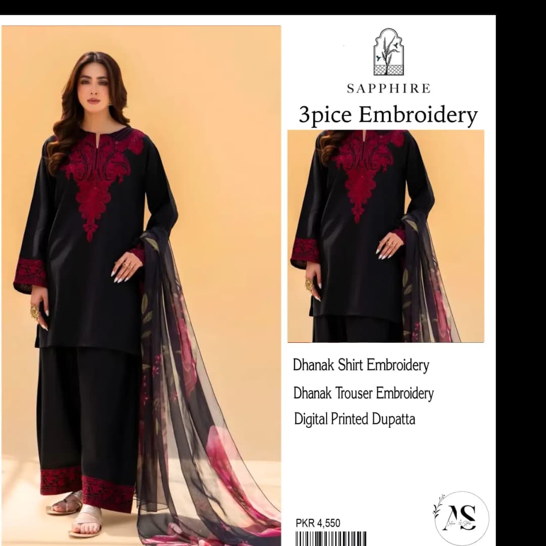 3pc unstitched embroidery dhanak suit suit suit