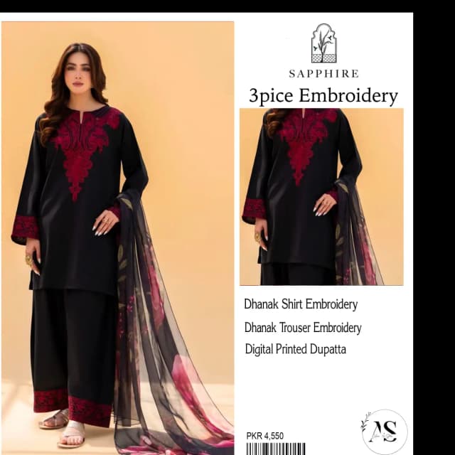 3pc unstitched embroidery dhanak suit suit suit