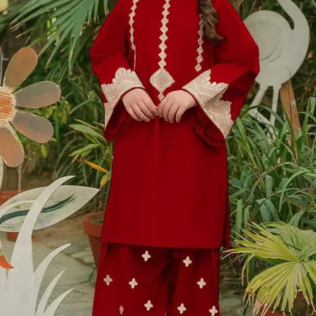 2ps girl's stiched cotton dress