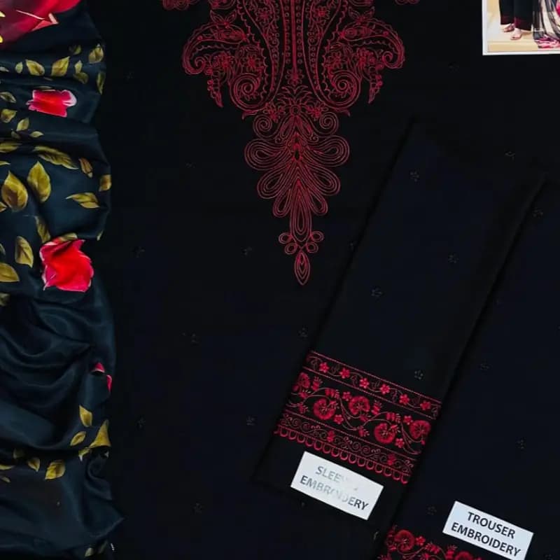 3pc unstitched embroidery dhanak suit suit suit
